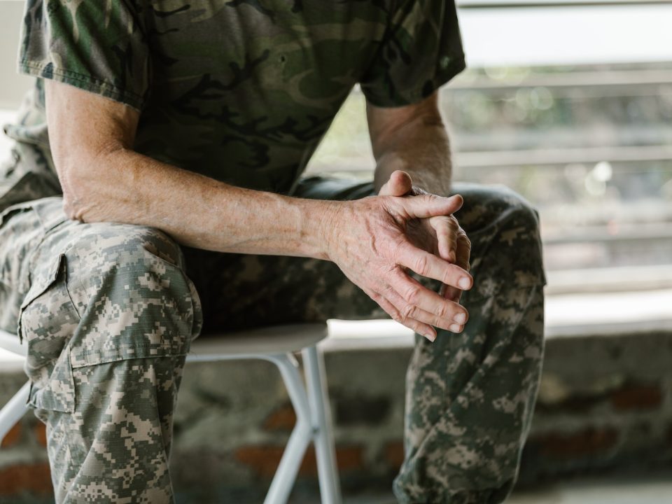 Man in Green and Brown Camouflage Shirt